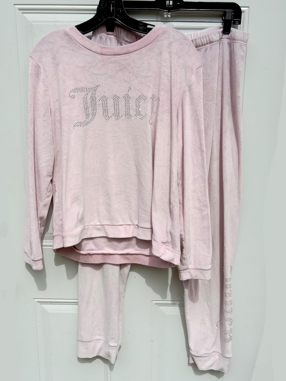 Juicy Couture Light Pink Rhinestone Logo Velour Pajama Set Lounge Large